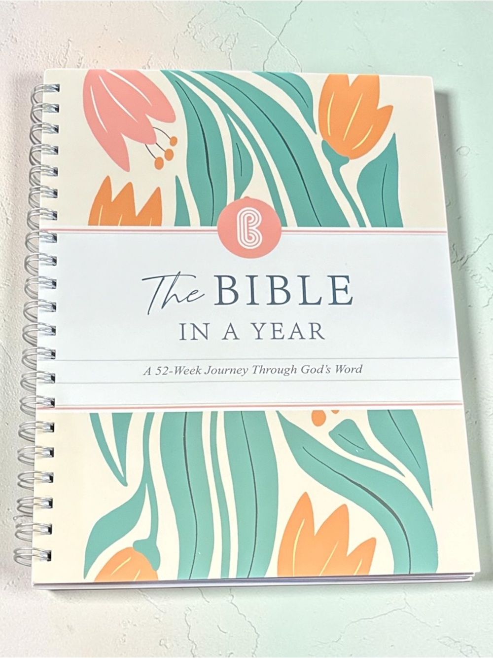The Bible in a Year Spiral Notebook — Floral Teal & Coral - Picture 2 of 6